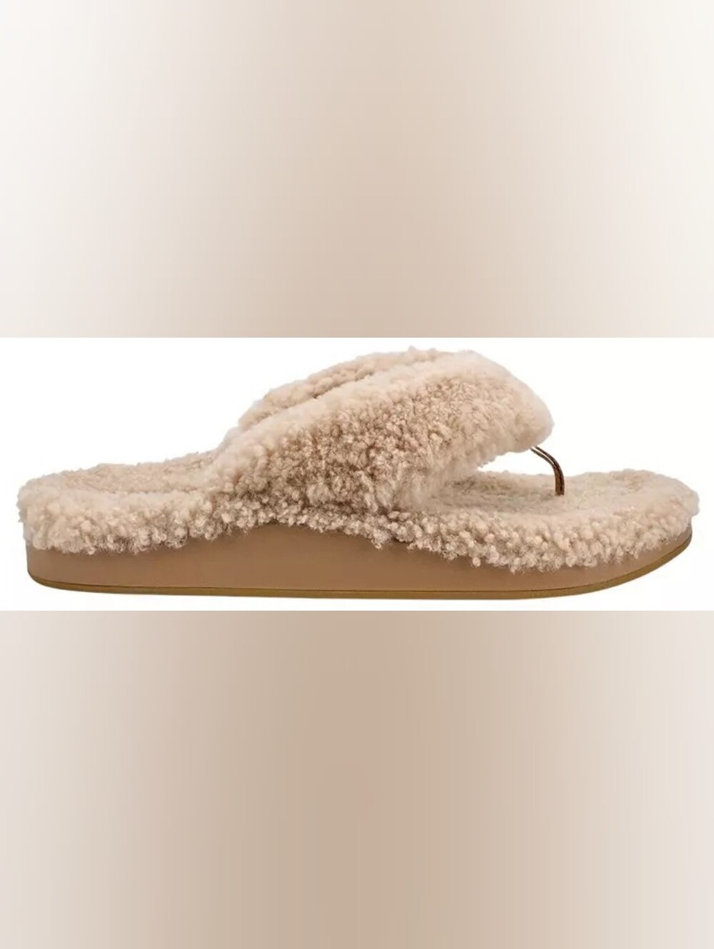 OluKai Women Kipe'a Heu Plush Shearling Flip Flop Sandal in Beige Tan US Size 8